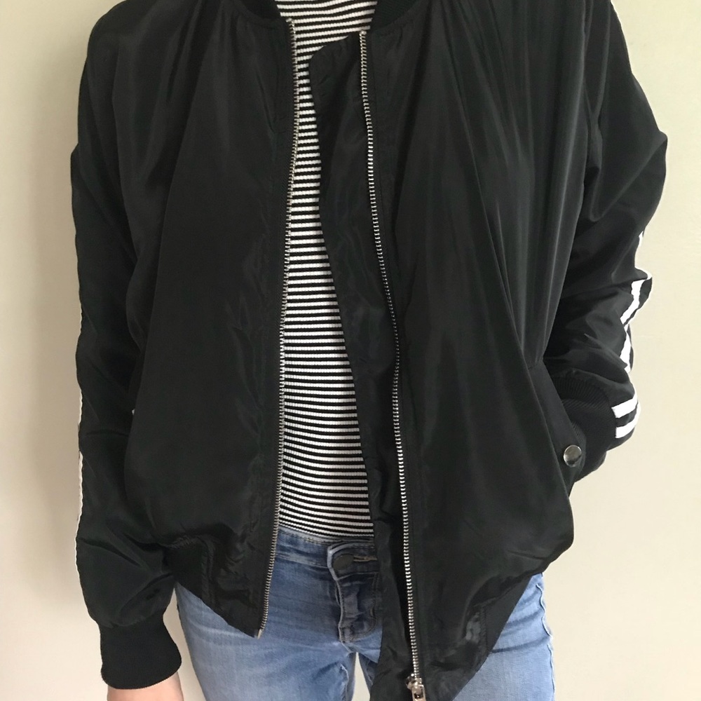 Black and white striped bomber jacket